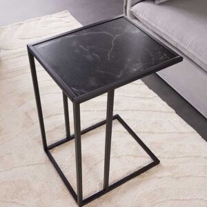 Moderne bijzettafel SLIM LINE 65cm antraciet zwart marmer design metalen laptoptafel - 44178