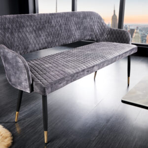 Design bank PARIS 160cm grijs fluwelen rugleuning gouden voetdoppen retro - 43680