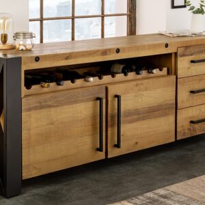 Massief houten dressoir THOR 195cm vintage bruin grenen gerecycled industrieel - 43679