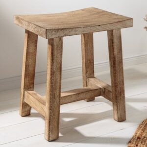 Stevige kruk FINCA 45cm beige mangohout handgemaakt Boho Shabby Chic - 43669