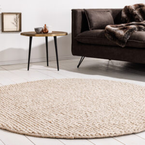 Designtapijt WOL 150cm beige rond wol handgemaakt - 43056