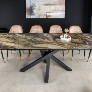 Uitschuifbare eettafel MARVELOUS 180-220-260cm taupe marmeren keramiek gemaakt in Italie - 43843