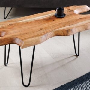 Massief houten salontafel WILD 100cm natuurlijk acacia haarspeldpoten boomrand - 43341