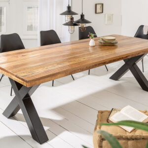 Massieve eettafel IRON CRAFT 240cm natuurlijk mangohout industrieel design X-frame zwart metaal - 6540057
