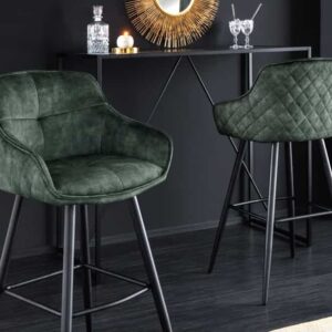 Design barkruk EUPHORIA groen fluweel zwart metalen poten barstoel met rugleuning - 43688