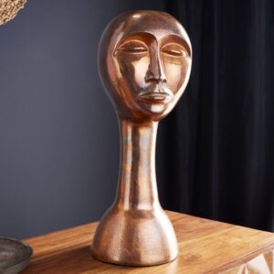 Handgemaakte vaas FACE 50cm koperlook antiek aluminium abstract - 42722
