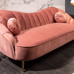 Retro 3-zitsbank ARIELLE 220cm oudroze fluwelen 3-zits met decoratieve quilting - 40750