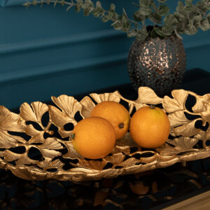 Decoratieve kom GINKGO LEAFS 40cm goud handgemaakt metaal - 41795