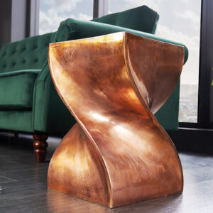 Sculpturale bijzettafel TWIST 30cm handgemaakt nachtkastje van gevlamd kopermetaal - 42006