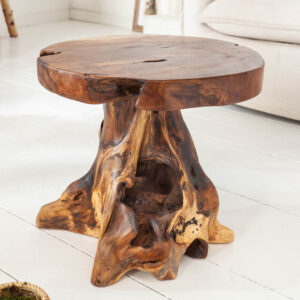 Massieve bijzettafel ROOT 40cm teakhouten kruk gemaakt van wortelhout - 37139