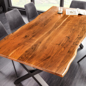 Massief houten eettafel MAMMUT NATURE 180cm acaciaboomrand X-frame zwart 2,5cm tafelblad - 43146