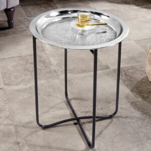 Oosterse bijzettafel CASABLANCA 50cm zilver zwart dienblad uitneembaar opvouwbaar - 44352