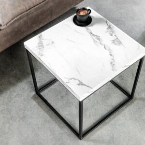 Moderne bijzettafel ARCHITECTURE 45cm Wit Marmeren Design Metalen Frame - 44761