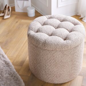 Ronde kruk MODERN BAROQUE 50cm champagne bouclé met opbergruimte - 45066
