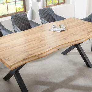 Industriële eettafel WILD 160cm bruin wild eiken design boomrand zwart X-poot - 45082