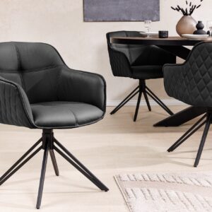 Draaibare designstoel EUPHORIA Zwart echt lederen metalen frame met armleuning - 45859