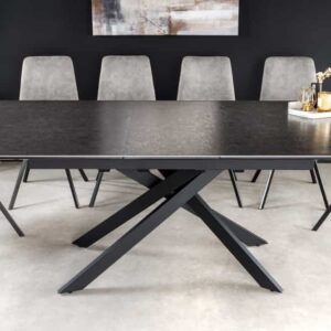 Uitschuifbare eettafel ALPINE 160-200cm antraciet keramiek zwart metalen frame - 43845