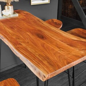 Massief houten bartafel MAMMUT 140 cm natuurlijke acaciaboomrand metaal zwarte haarspeldpoten - 43670