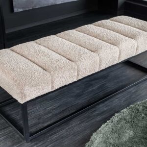 Design bank PETIT BEAUTE 110cm champagnegrijs Boucle zwart metalen frame - 44269