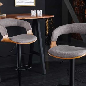 Retro barkruk MANHATTAN grijs structuurmateriaal massief hout met draaibare rugleuning, in hoogte verstelbaar - 44197