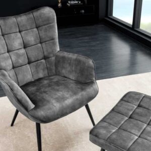 Moderne fauteuil SCANDINAVIA grijs fluweel zwart metalen poten met armleuningen - 44020