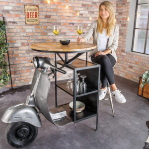 Vintage bartafel UPCYCLING SCOOTER 120cm zilver mangohout rond handgemaakt - 43596