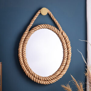 Maritieme wandspiegel SEVEN SEAS 60cm natuurlijk ovaal frame met gouden touwophanging - 43471