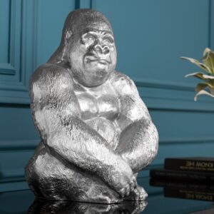 Decoratief Gorilla-figuur KONG 40cm zilveren handgemaakte metalen sculptuur - 43195