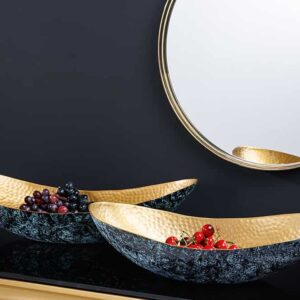Handgemaakte set van 2 decoratieve kommen ABSTRACT ORIENT 55cm goud metaal patina - 43512