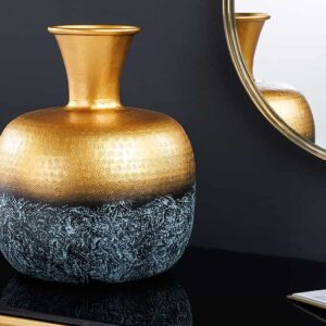 Handgemaakte decoratieve vaas ABSTRACT ORIENT 40cm goud rond metaal patina - 43511