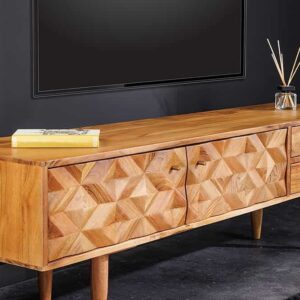 Massief houten tv-meubel ALPINE 145 cm natuurlijke acacia retro-design honingkleurige afwerking - 43736