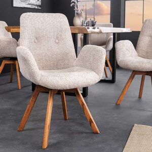 Draaibare design stoel BALTIC beige Boucle naturel eiken massief houten poten met armleuning - 44199