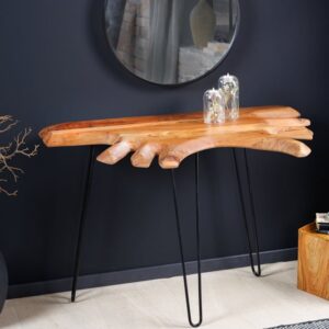 Massief houten consoletafel WILD 105 cm natuurlijke acacia haarspeldpoten boomrand - 43340
