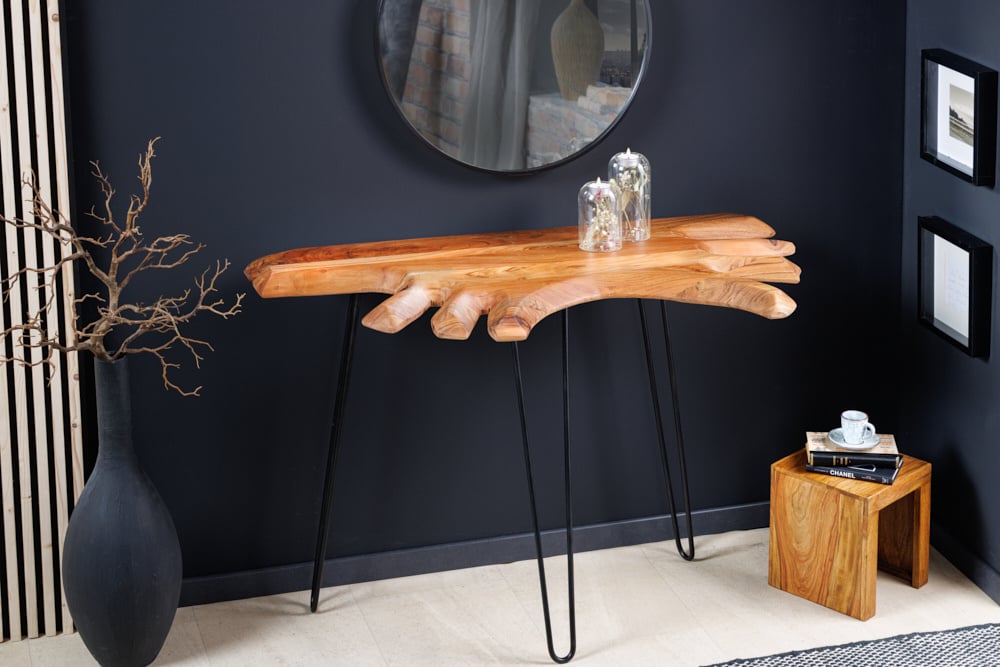 Massief houten consoletafel WILD 105 cm natuurlijke acacia haarspeldpoten boomrand - 43340