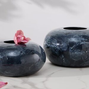 Design set van 2 vazen STONE 25cm zwart gemarmerd handgemaakt - 43186