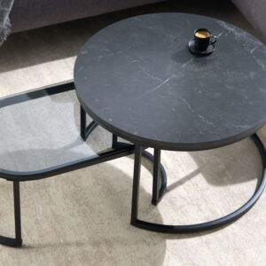 Design salontafel set van 2 ELEGANCE 70cm zwart grijs marmer metalen frame - 43641