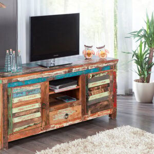 Uniek TV-meubel JAKARTA 150cm kleurrijk gerecycled massief hout - 21740