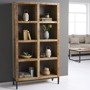 Stevige plank IRON CRAFT 176cm mangohouten boekenkast acht vakken industrieel design - 42377