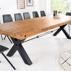 Massief houten eettafel THOR 300cm vintage bruin grenen gerecycled industrieel design ijzeren X-frame - 43380