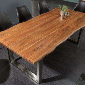 Massief houten eettafel MAMMUT NATURE 200cm acacia roestvrijstalen boomrand 3,5cm tafelblad - 40211