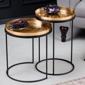 Design set van 2 bijzettafels ELEMENTS 55cm goud handgemaakt rond - 42728