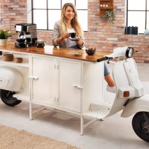 Extravagante barkast SCOOTER 250cm witte retro console scooter met mangohout upcycling - 42104