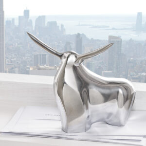 Moderne sculptuur BIG BULL zilveren aluminium decoratie stierfiguur presse-papier - 8535