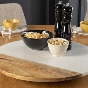 Handgemaakte draaitafel SERVANT 50cm Wit Naturel Marmer Mango Hout Decoratieve Plaat Rond - 43951