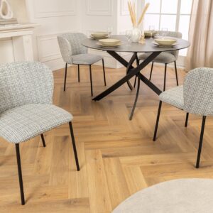 Design Stoel LYON Blauw Geruite Bouclé Zwart Metalen Poten - 44959