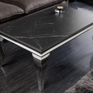 Design salontafel MODERN BAROK 100 cm zwart antraciet chroom keramiek marmer - 44368