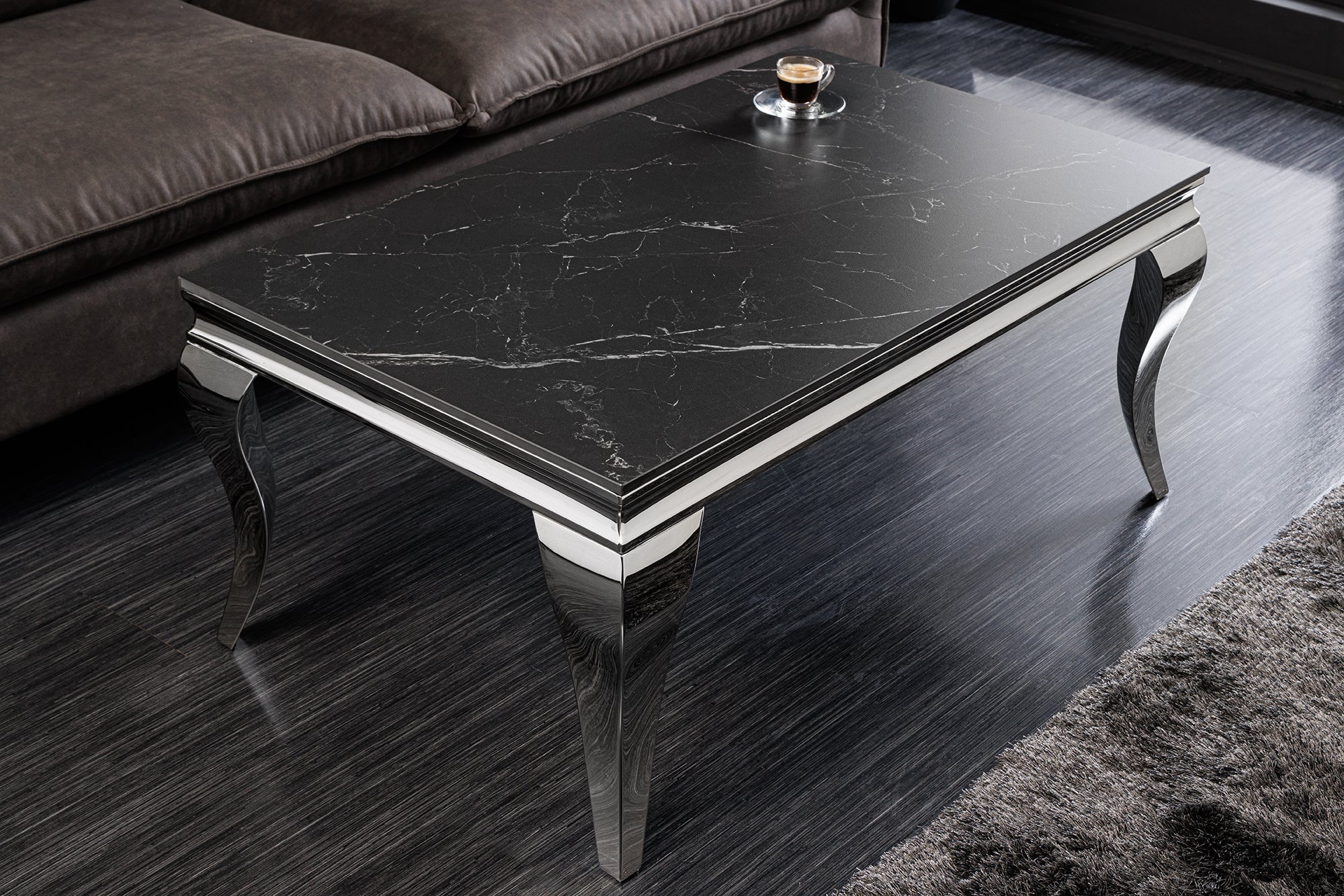 Design salontafel MODERN BAROK 100 cm zwart antraciet chroom keramiek marmer - 44368