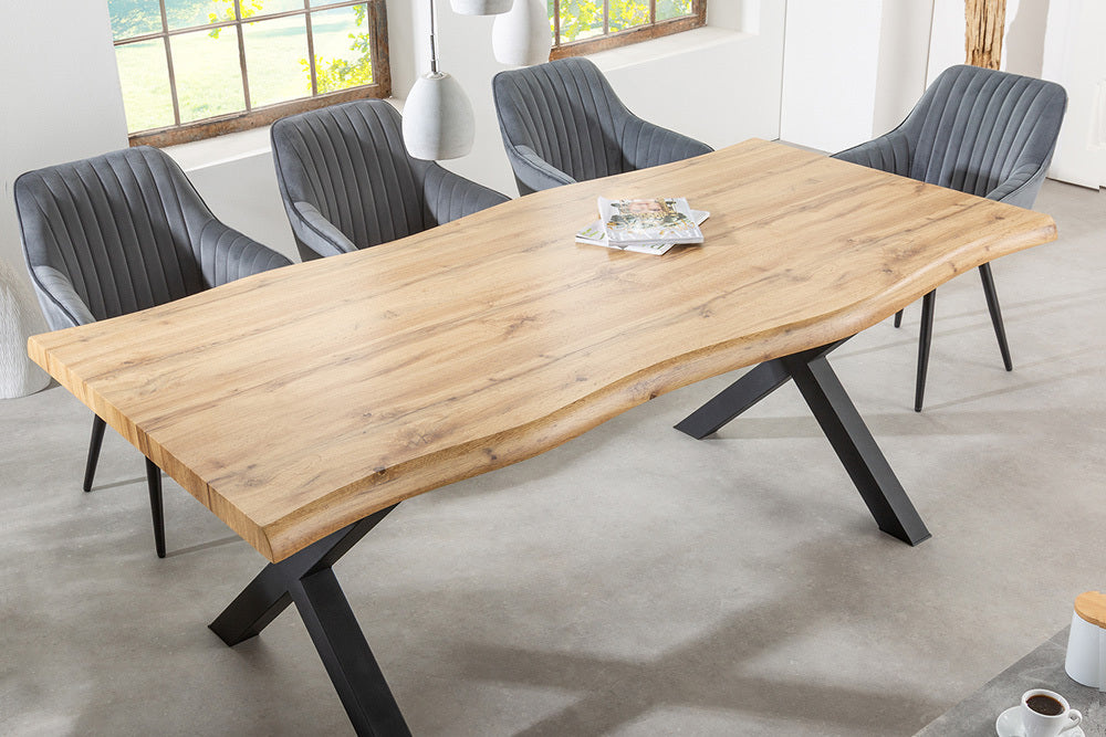 Industriële eettafel WILD 180cm bruin wild eiken design boomrand zwart X-poot - 45083