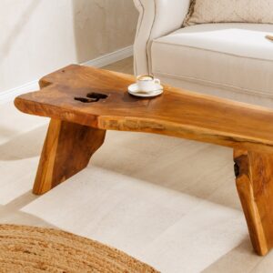 Massief houten bank ROOT 100cm bruin naturel teakhouten boomstam - 44706