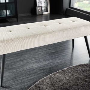 Design Bank BOUTIQUE 100cm beige corduroy zwarte metalen poten gestoffeerde bank - 45729